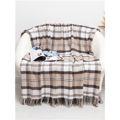 Плед с бахромой Vladi Palermo, 140×200 см, белый, коричневый, шерсть 20%, пан 40%