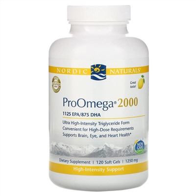 Nordic Naturals, ProOmega 2000, лимон, 1,250 мг, 120 мягких таблеток
