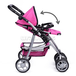 Коляска-трансформер для кукол, металлическая, регулируемая ручка, с корзиной, цвет розовый