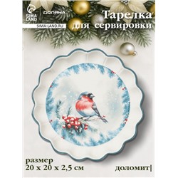 Тарелка сервировочная новогодняя Доляна «Зимний вечер», 20×20×2.5 см, доломит, белая