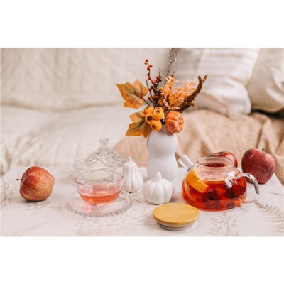 Заварочный чайник BellaTenero «Эко», 600 мл, 18×12×10 см, с бамбуковой крышкой, металлический фильтр, стекло