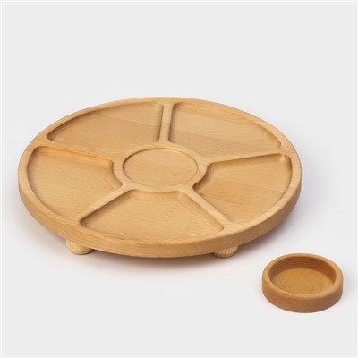 Менажница Adelica «Фортуна», 6 секций, на ножках с соусницей, d=30 см, 70 мл, дерево берёза