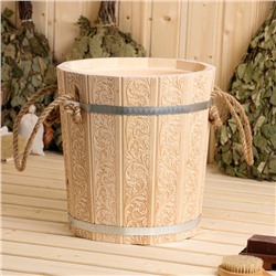 Запарник - ведро для бани и сауны «Русские узоры», 10 л, липа, пластиковая вставка, «Добропаровъ»