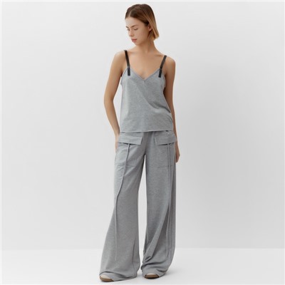 Топ с кожаными бретелями женский MINAKU : Casual Collection, серый, размер 48