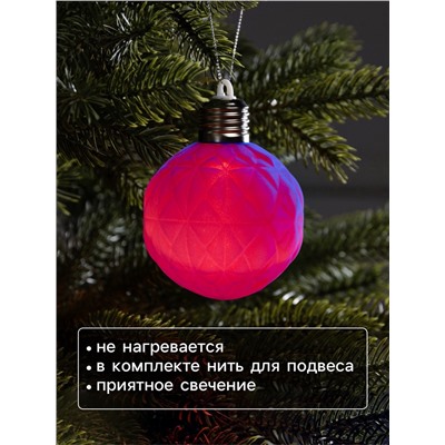 Елочный шар «Бархатный узор» 8 см, 1 LED, от батареек LR44×3, свечение тёплое белое