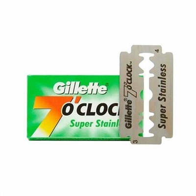 Лезвия для бритья классические двусторонние Джиллетт(ʤɪˈlet) 7o'Clock Super Stainless 5шт.(20X5шт. =100 лезвий) на карте (Оригинал)