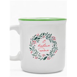 Кружка чайная новогодняя «Новогодний венок», 340 мл