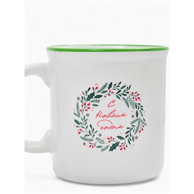 Кружка чайная новогодняя «Новогодний венок», 340 мл