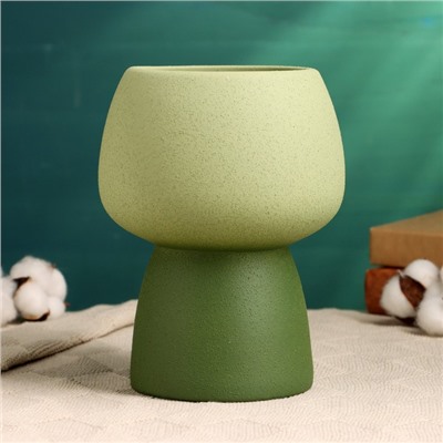 Декоративное кашпо - ваза для цветов «Мина», 14×14×20 см, керамическое, зелёное