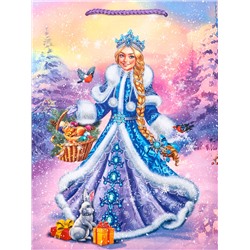 Пакет подарочный новогодний ламинированный, «Снегурочка и зайчик», 26×12×32 см