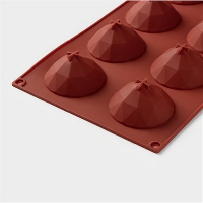 Форма для выпечки Доляна «Бриллиант», силикон, 8 ячеек, 29×17×2.2 см, d=5.8 см, коричневая