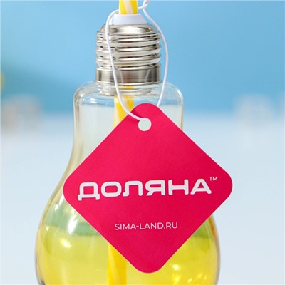 Бокал для коктейля Доляна «Лампочка», 250 мл, с трубочкой, откручивающаяся крышка, стекло, МИКС