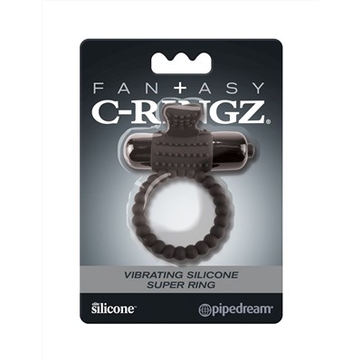 Черное эрекционное виброкольцо Vibrating Silicone Super Ring