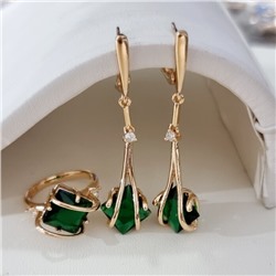 Комплект ювелирной бижутерии коллекция "Дубай" серьги и кольцо 20 р, покрытие позолота, вставка: стекло, цвет: зеленый, арт.414.177-20