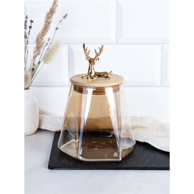 Банка для сыпучих бамбуковая крышка с фигуркой 800 мл 13х11 см / 9860 /уп 48/ новогодняя