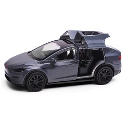 Машина металл. Tesla model x plaid 12 см, двери, серебр, в коробке