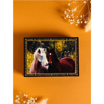 Шкатулка для украшений «Пара лошадей», 10×14 см, лаковая миниатюра