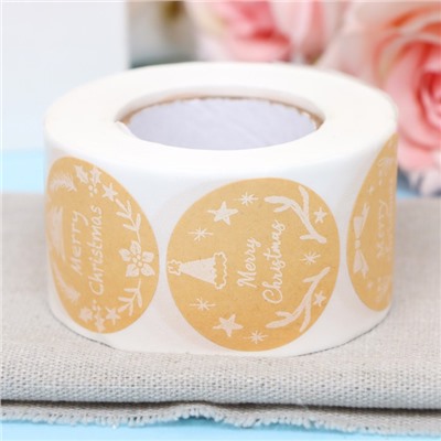 Наклейки крафт в рулоне «НГ», 500 шт.,3.8×3.8 см