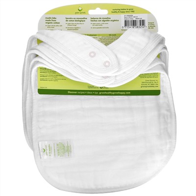 Green Sprouts, Muslin Bibs, 0-12 Months, White, 5 Pack