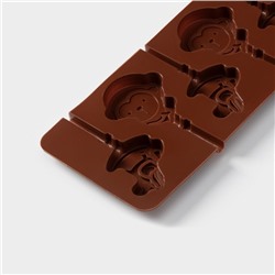 Форма для леденцов Доляна «Детство», силикон, 24×9.5 см, 6 ячеек (5×4.6), с палочками, коричневая