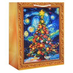 Бумажный пакет для сувенирной продукции с ламинацией, с шириной основания 17,8 cм.