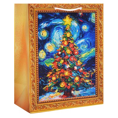 Бумажный пакет для сувенирной продукции с ламинацией, с шириной основания 17,8 cм.