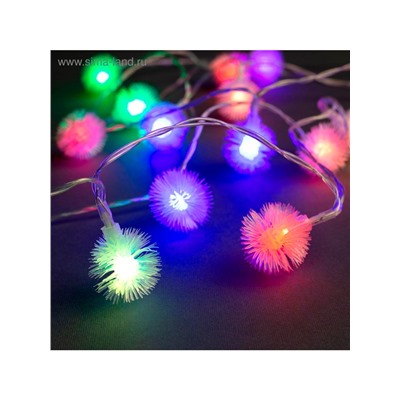 Гирлянда «Нить» 3 м с насадками «Ёжики», IP20, прозрачная нить, 20 LED, батарейки AAх3 (нет в комплекте), свечение мульти