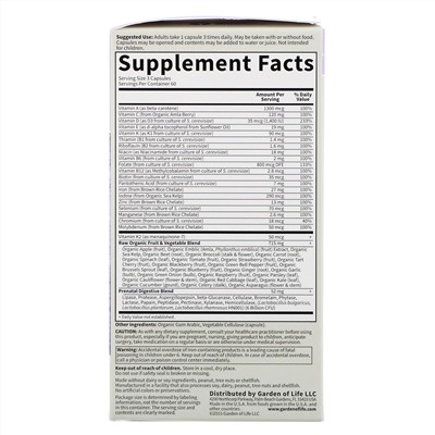 Garden of Life, Vitamin Code, RAW Prenatal, 180 вегетарианских капсул