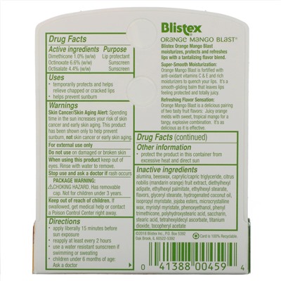 Blistex, Lip Protectant/Sunscreen, SPF 15, Orange Mango Blast, 0.15 oz (4.25 g)