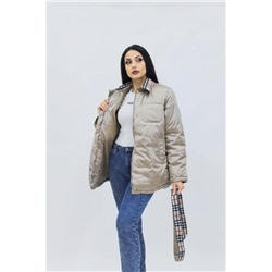 Демисезонная женская куртка весна осень Клетка 8762 (Бежевый)