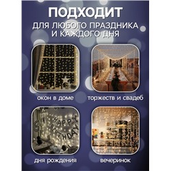 Гирлянда «Занавес» 2×3 м роса, IP20, серебристая нить, 450 LED, свечение белое, 8 режимов, 220 В