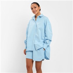 Костюм женский (рубашка, шорты) MINAKU: Oversize, голубой, размер 48
