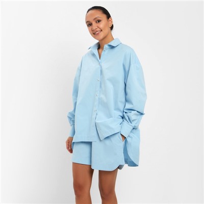 Костюм женский (рубашка, шорты) MINAKU: Oversize, голубой, размер 48
