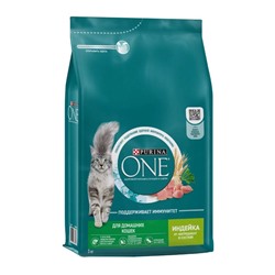 Сухой корм Purina One для домашних кошек, индейка/злаки, 3 кг