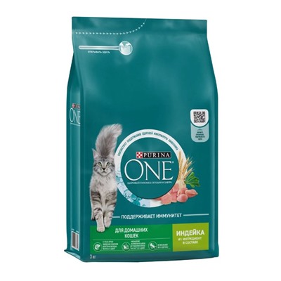 Сухой корм Purina One для домашних кошек, индейка/злаки, 3 кг