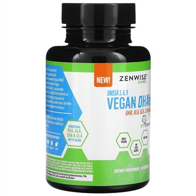 Zenwise Health, Omega 3, 6, and 9 Vegan DHAhi, 60 Softgels