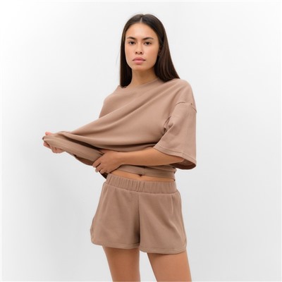 Пижама женская (футболка, шорты) KAFTAN Basic line, размер 42, цвет кофейный
