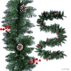 Гирлянда из елочных веток искусственная 2,7 метра 220 веток снег и шишки / WA-5 /уп 15/Новый год