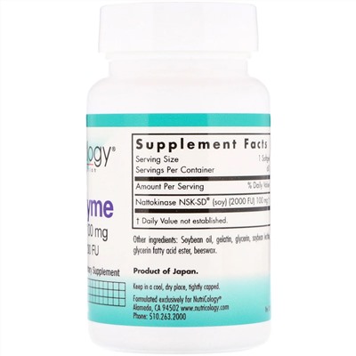 Nutricology, NattoZyme, 100 мг, 60 мягких таблеток