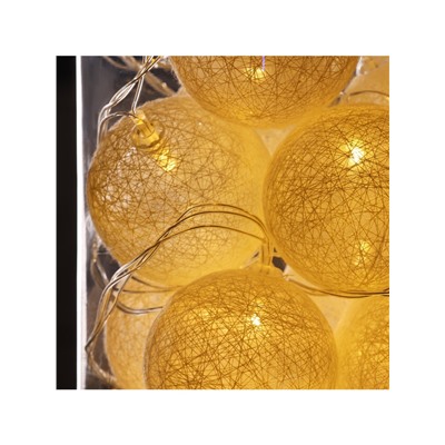 Гирлянда «Нить» 5 м с насадками «Клубки белоснежные», IP20, прозрачная нить, 20 LED, свечение тёплое белое, 220 В