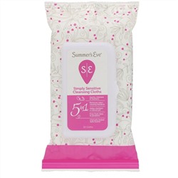Summer's Eve, Очищающие салфетки 5 in 1, Simply Sensitive, 32 штуки
