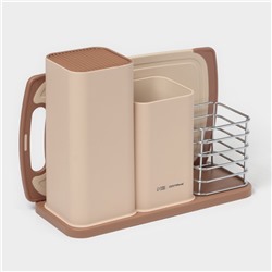 Подставка для ножей и столовых приборов Доляна «Нежность», пластик, бежевая