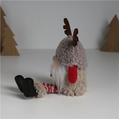 Фигурка текстиль «Гном в серой барашковой шапке с рожками», на полку, стол, 6.2×9.5×18.5 см