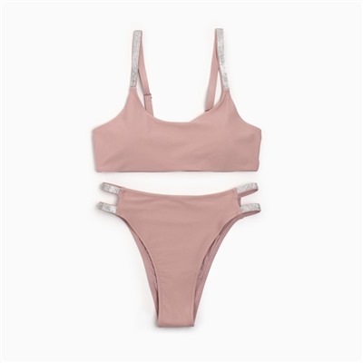 Купальник раздельный со стразами женский MINAKU, бежевый, размер 48