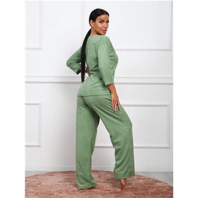 Костюм женский махровый с брюками палаццо КЖ017 (Олива)