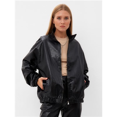 Жакет женский демисезонный MINAKU: Eco leather, чёрный, размер 48