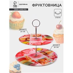 Этажерка-фруктовница круглая Доляна «Сладости», 2 яруса, d=25/20 см, стекло, розовая