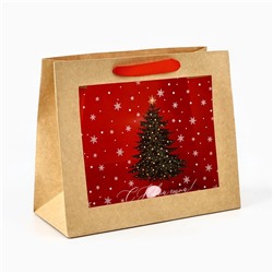 Пакет подарочный новогодний крафтовый с пластиковым окном «Новогоднее чудо», 24×20×11 см