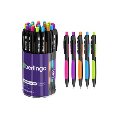 Ручка шариковая автоматическая, Berlingo ColorZone 2, 0.7 мм, синяя, МИКС