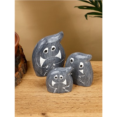 Набор сувенирный «Привидения», h=12 см, h=9 см, h=7 см, дерево, серый